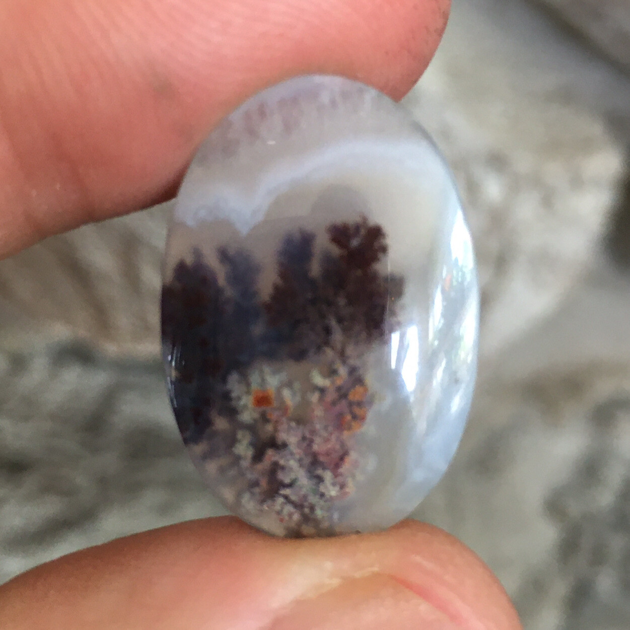 23.3×15.7x5mm Fine Silver Garden Moss Agate Oval Cabochon Loose Picture Stone