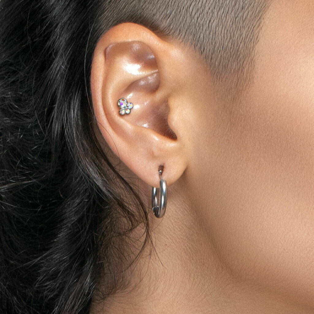 16G 1/4″ 6mm TITANIUM PAW CZ INTERNALLY THREADED LABRET RING EAR STUD flatback