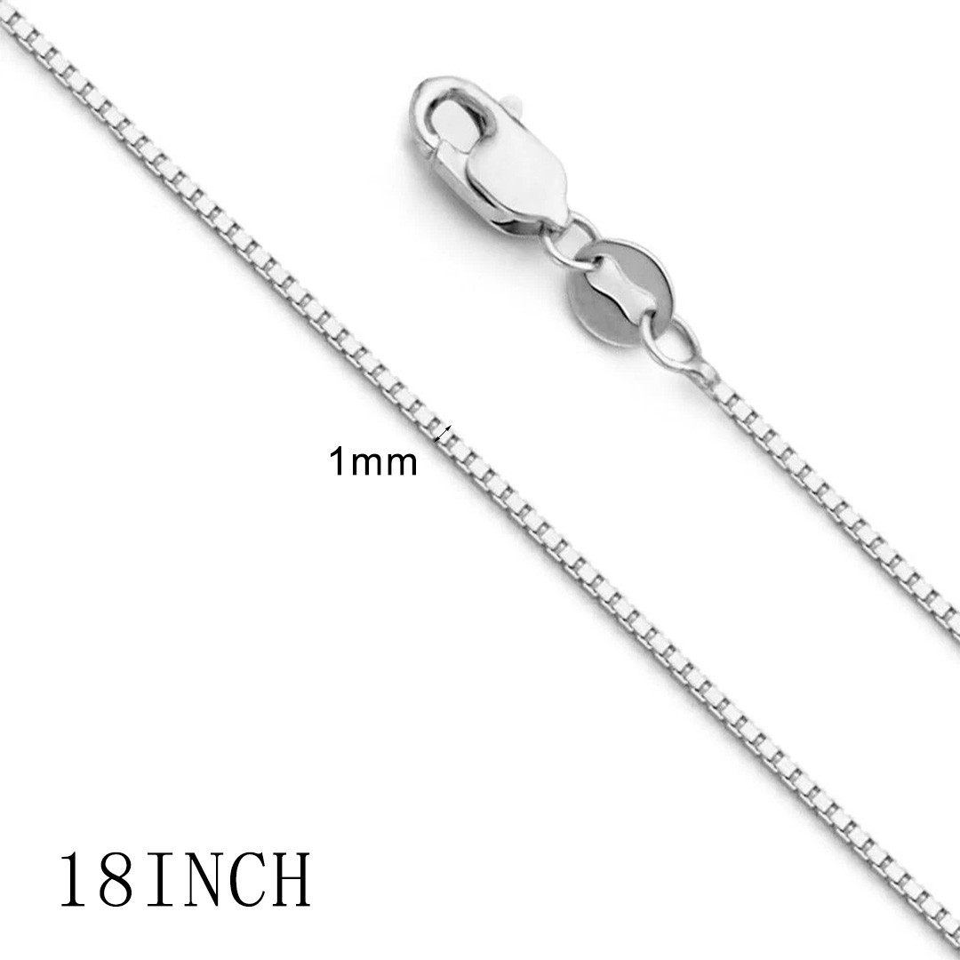 18″ 14k REAL White Gold Solid Box Link Chain Necklace with Lobster Claw Clasp