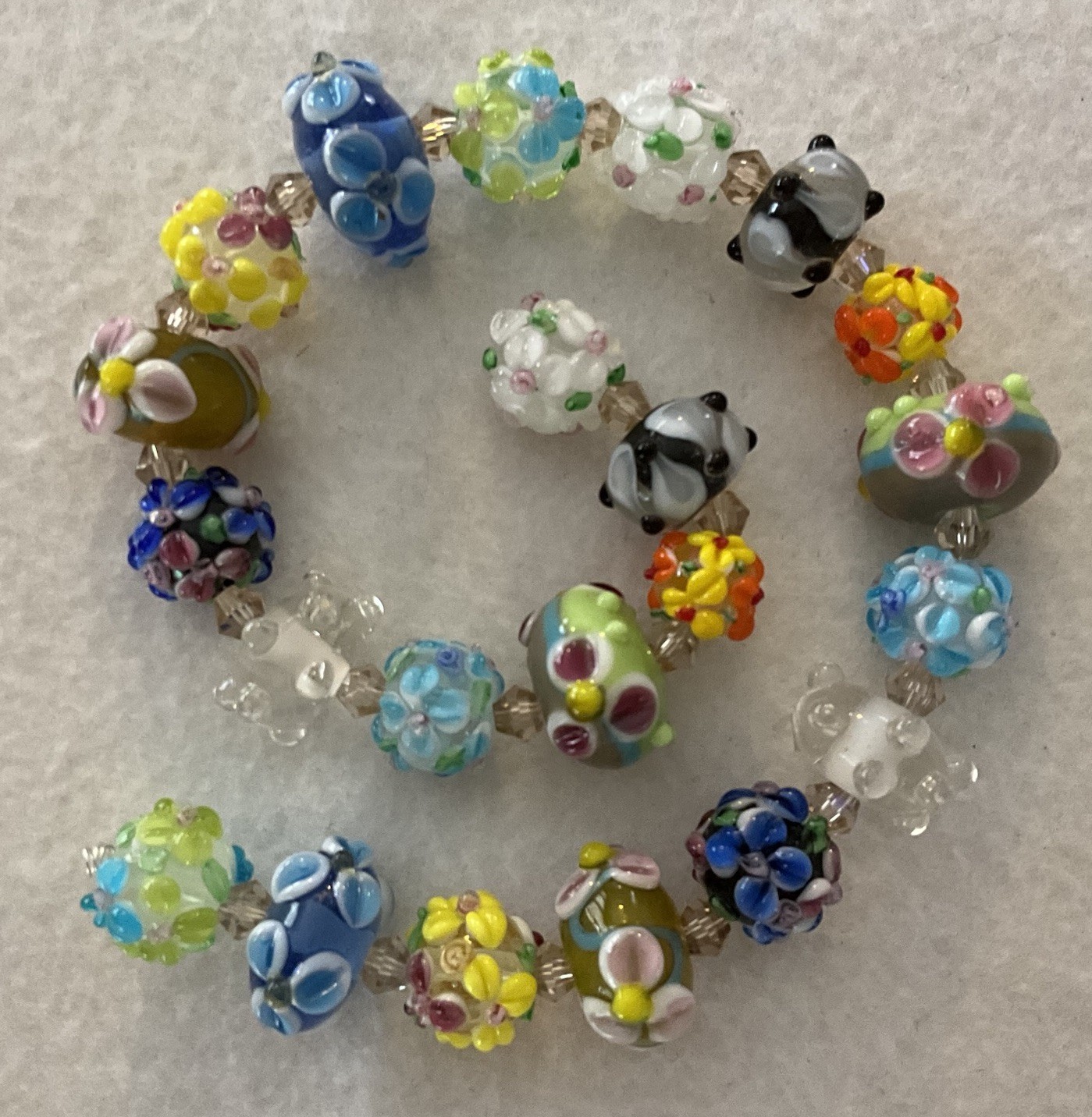 New 22 Piece Strand Bumpy Round & Rondelle LampWork Glass Beads/11 MatchingPairs