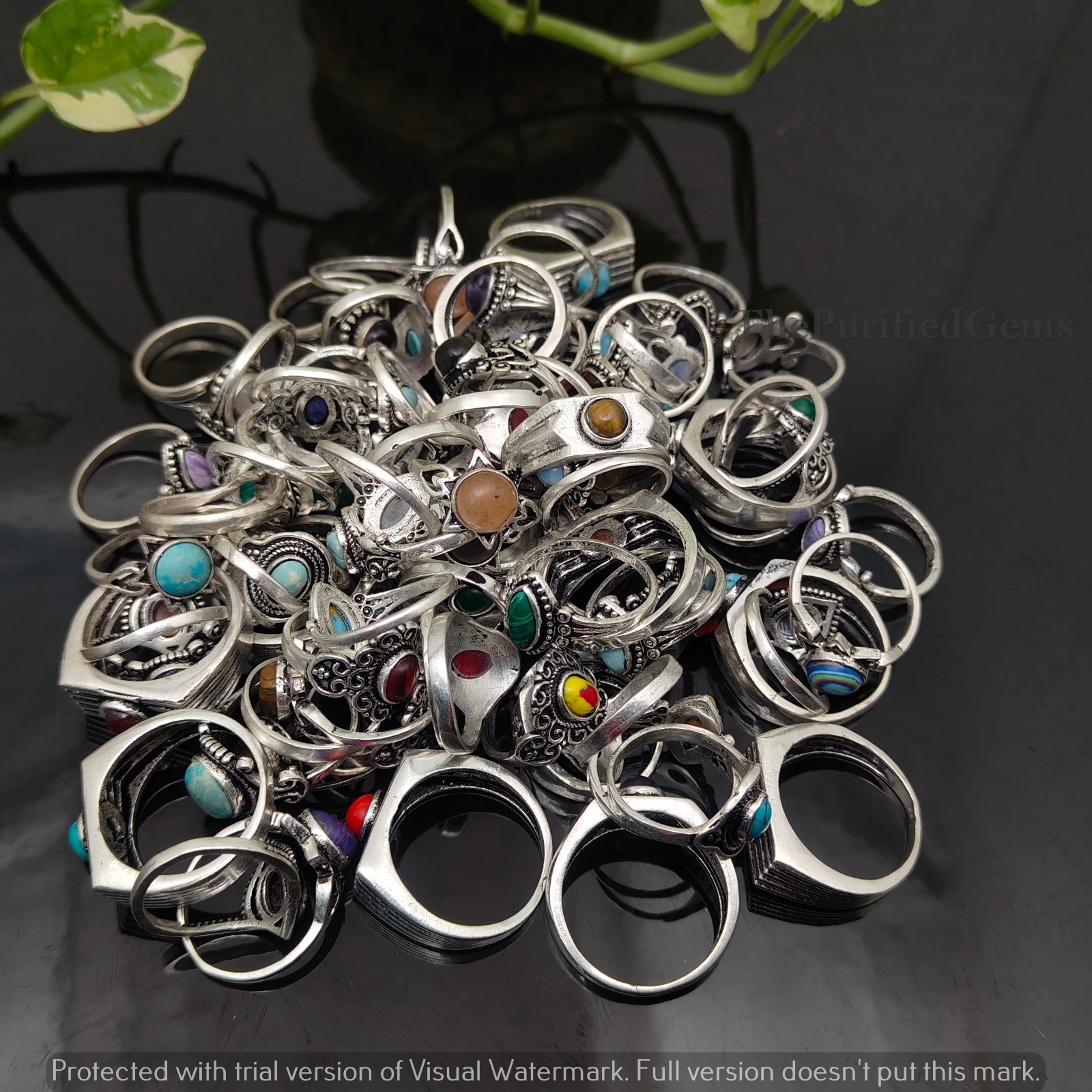 100Pcs Bulk Lot! Multi & Mix Gemstone Ring,925 Silver Plated Rings,Gift For Mom