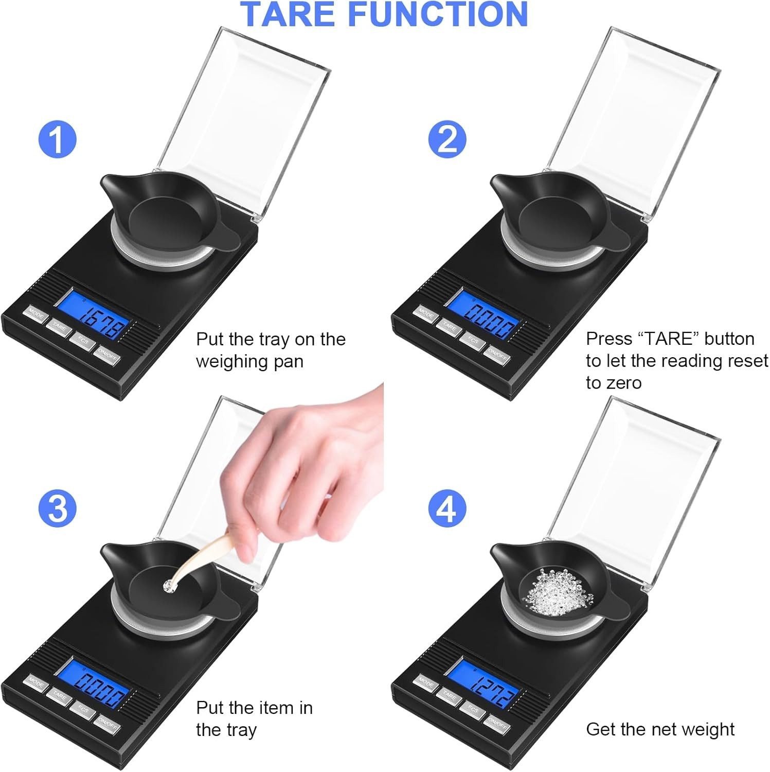 Lightweight 50g Milligram Scale with Tare Function & Calibration Kit Included