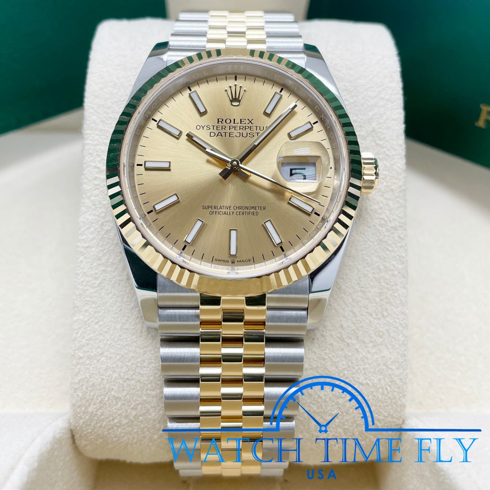 Rolex 2022 Datejust 36mm 126233 Two-Tone Steel/Yellow Gold Fluted Champagne Dial