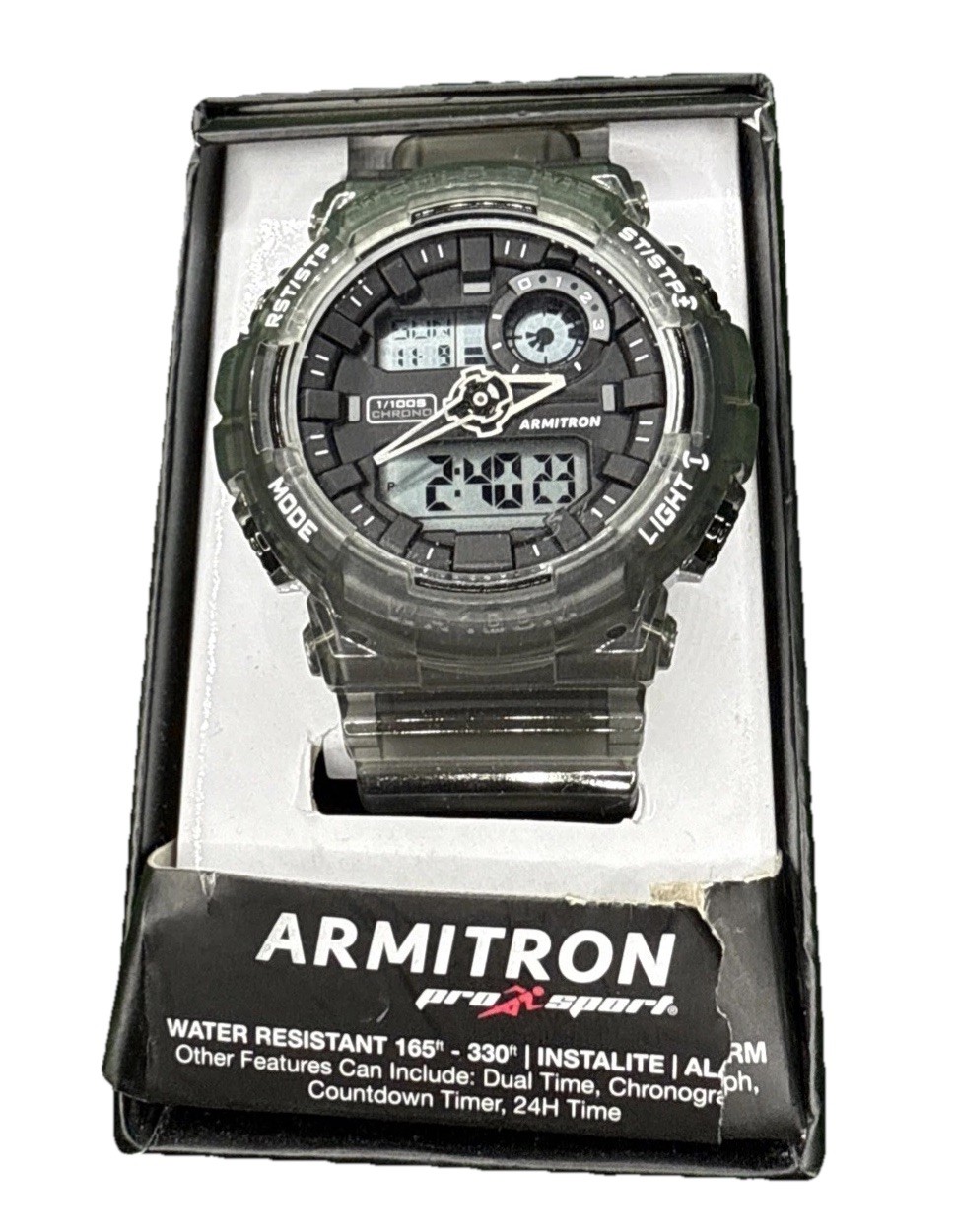 ARMITRON ProSport Watch, Gry&Blk, Water Resistant 165-350,Instalite 20/5445TBKTB