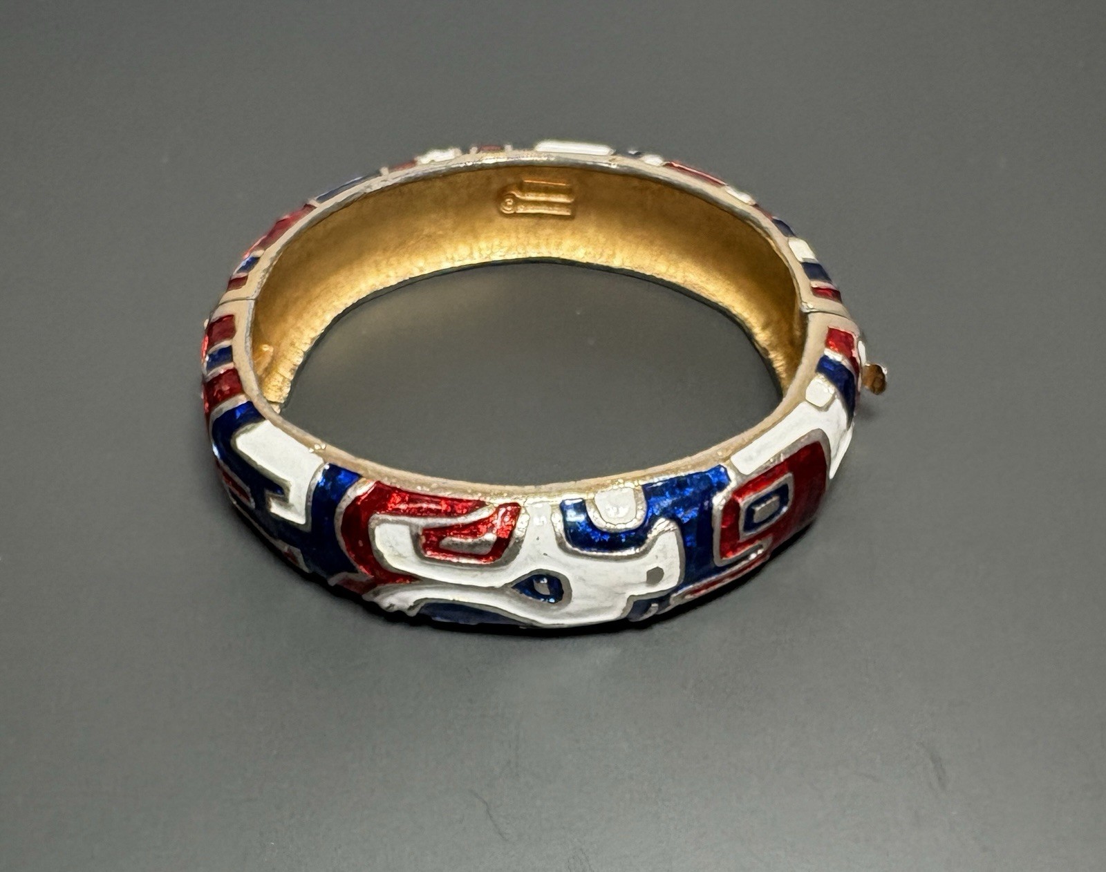 Vintage Marcel Boucher Red White Blue Enamel Hinged Bangle Bracelet Patriotic