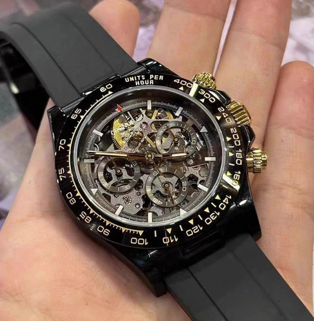 CRONUSART Men Chronograph Watch 42mm Automatic Mechanical Wristwatch Skeleton