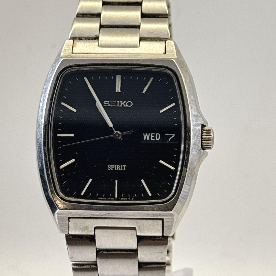 SEIKO SPIRIT 7N48 5000 Black Dial Watch Mens Timepiece Vintage Stainless JAPAN