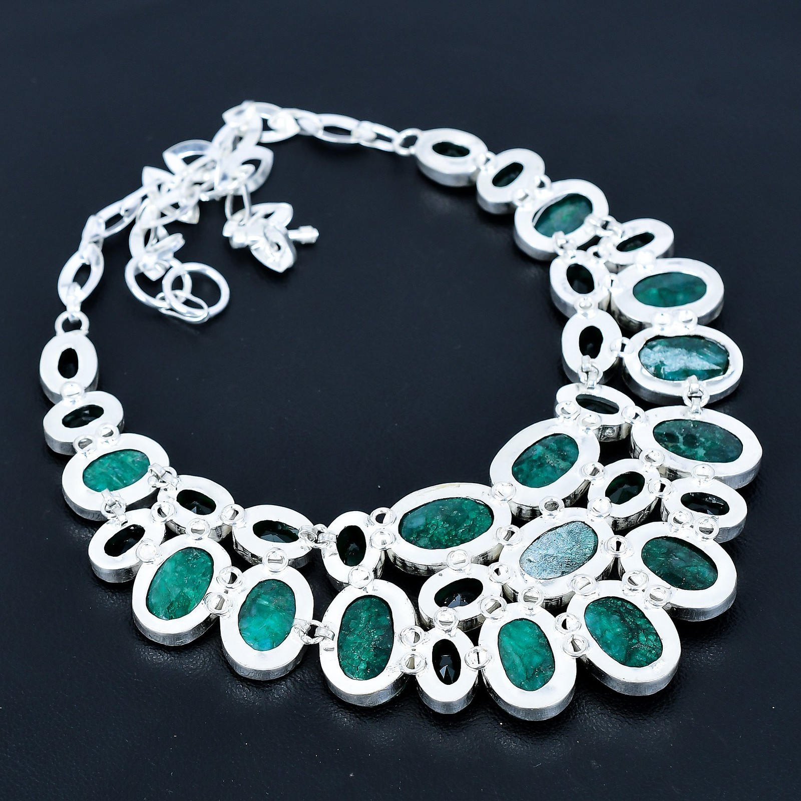 Zambian Emrald, Chrome Diopside Gemstone 925 Sterling Silver Necklace 18″ VJ 188