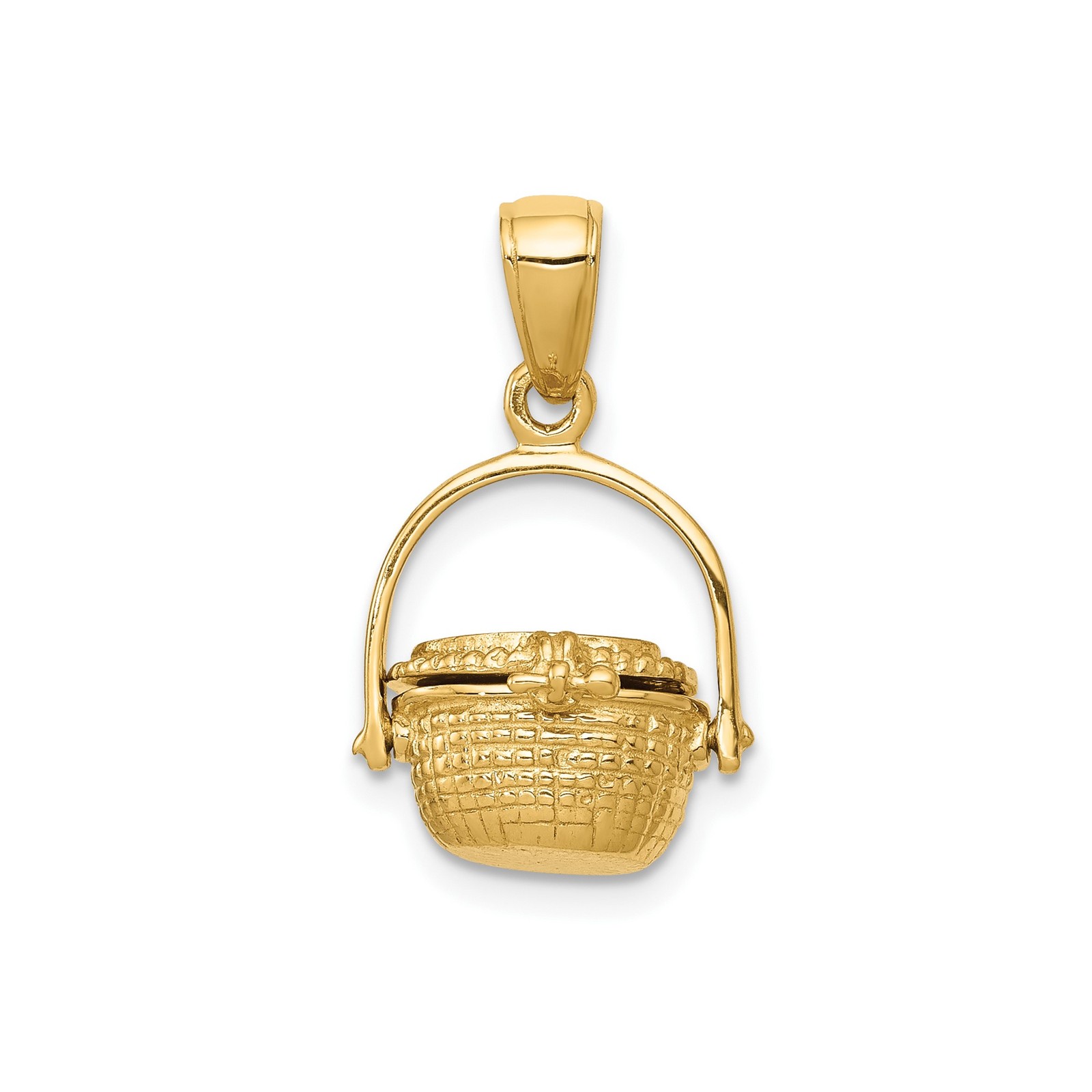 14k Yellow Gold 3-D Nantucket Basket Moveable Lid and Handle Pendant Necklace
