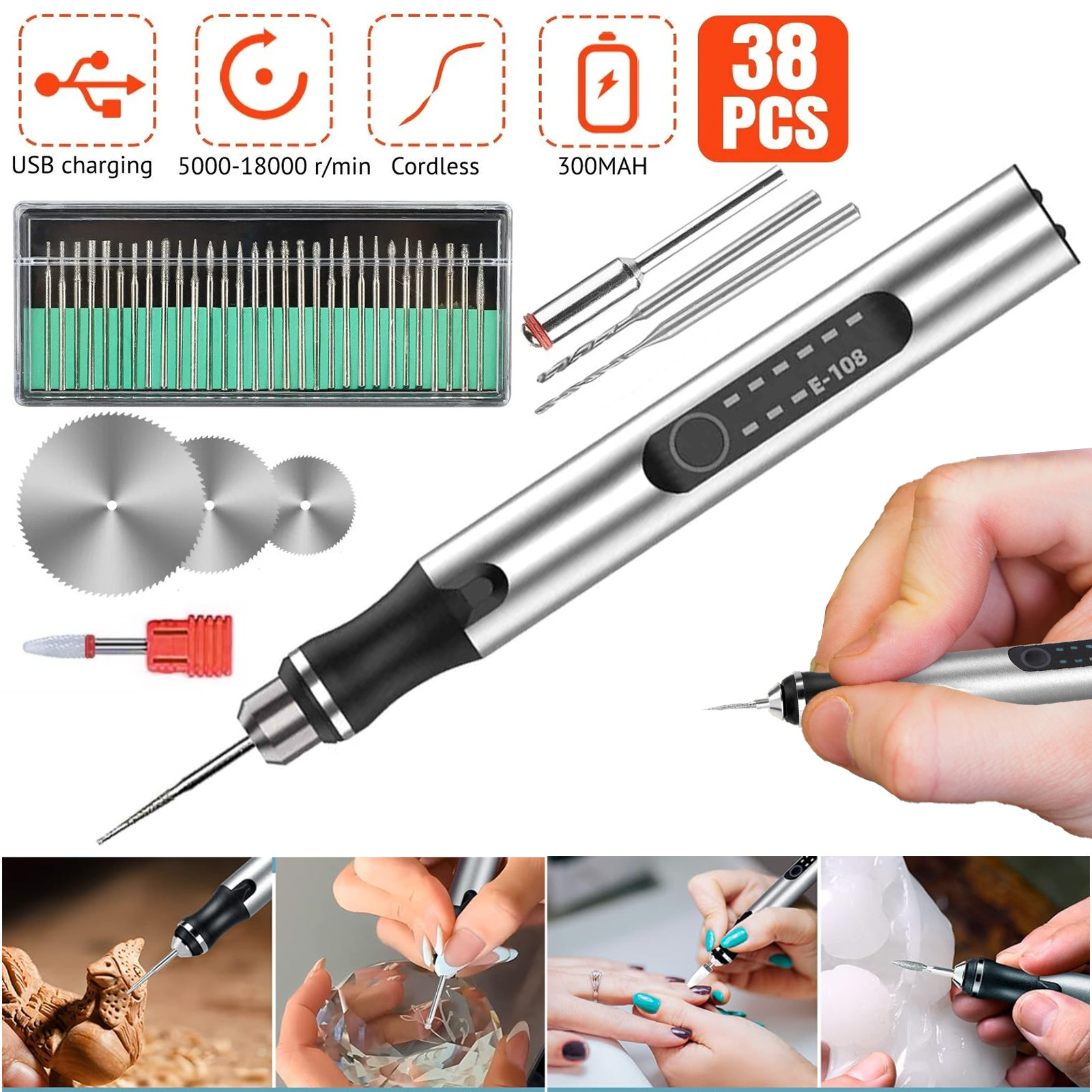 Cordless Electric Mini Drill Grinder Engraving Pen Variable Speed Rotary Tool US