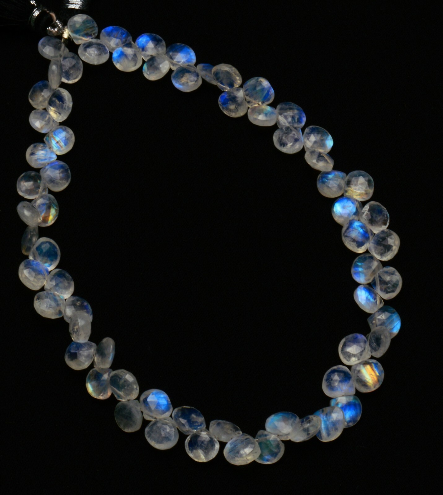 Blue Fire Rainbow Moonstone Gem 7MM Size Faceted Heart Shape Briolettes 11″