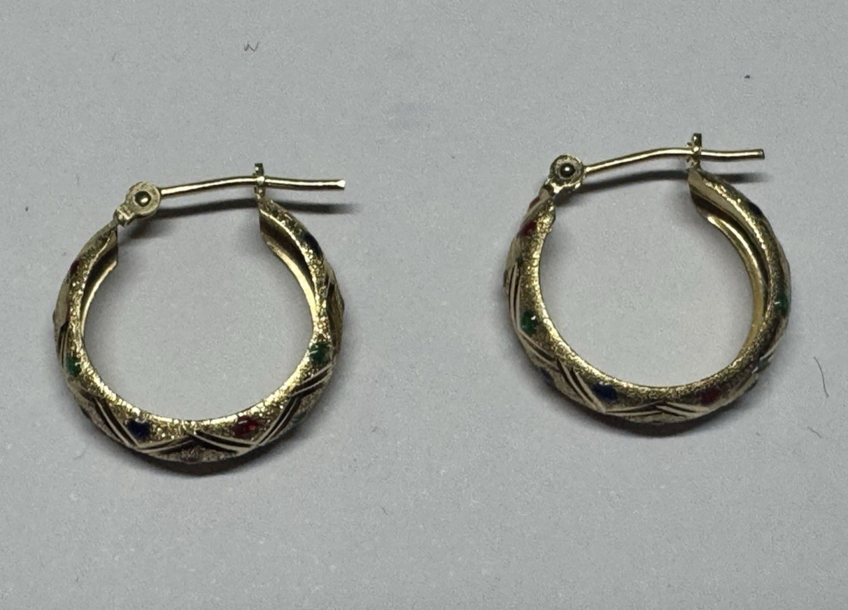 14K Yellow Gold Huggie Earrings with Gemstones dotted all around .9g