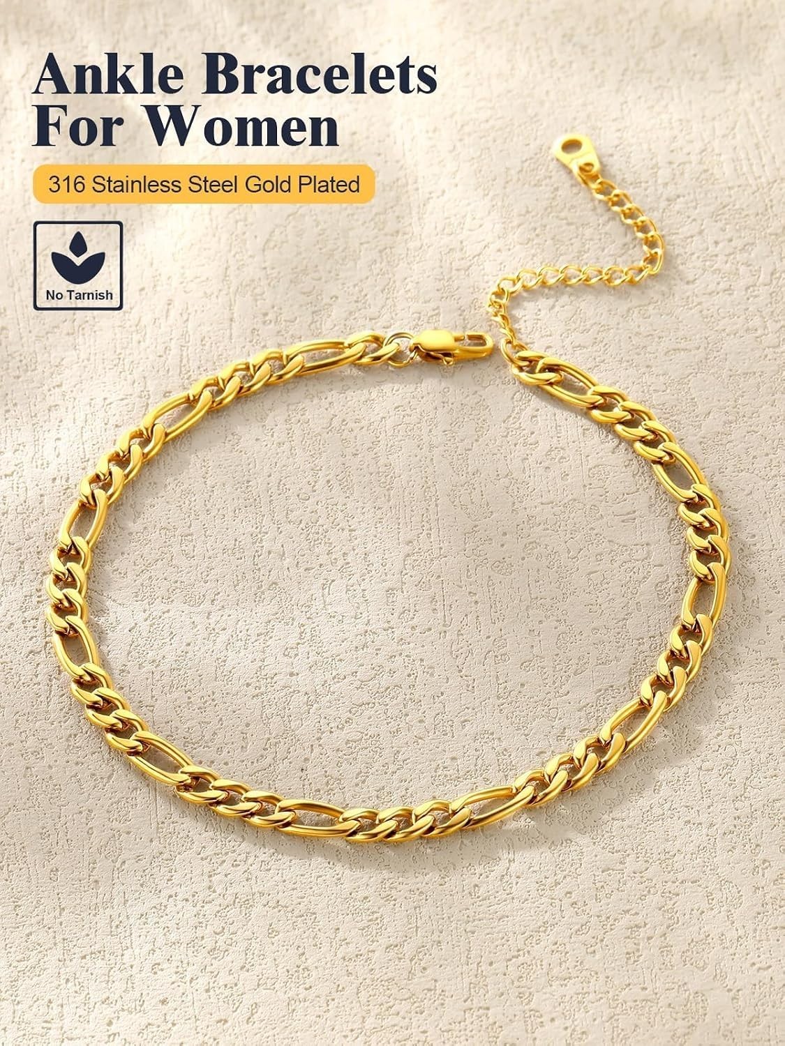 Classic Stainless Steel Figaro Chain Anklet – Adjustable & Hypoallergenic