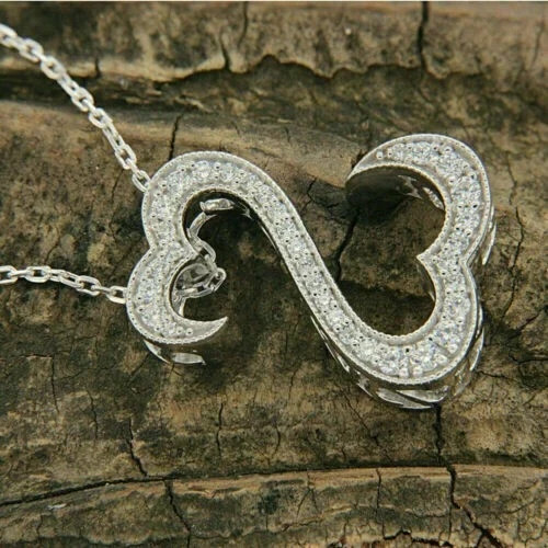 1.50 CT Round Cut Lab Created Diamond Open Heart Pendant 14k White Gold Plated