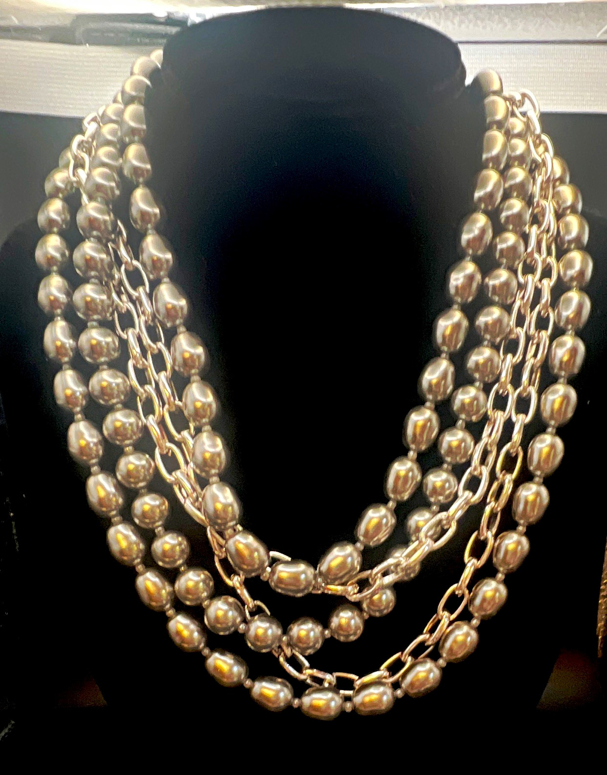 Charter Club Signed Silver Tone Multi-Strand Layered Faux Pearl Baroque Beaded
