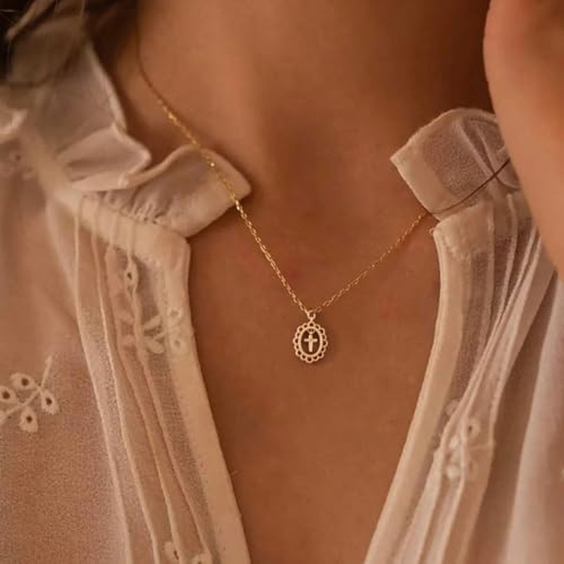 Cross Necklace for Women Trendy,Dainty 14K Gold Plated Cross Necklaces | Double