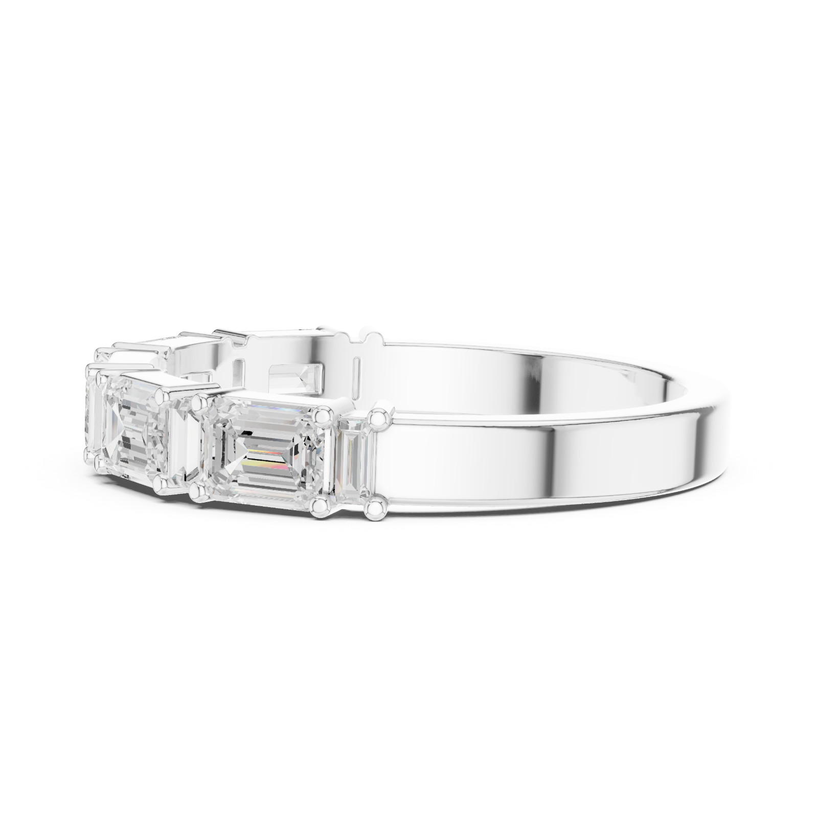 0.85 CT Emerald & Baguette Lab Grown Diamond Modern Wedding Band