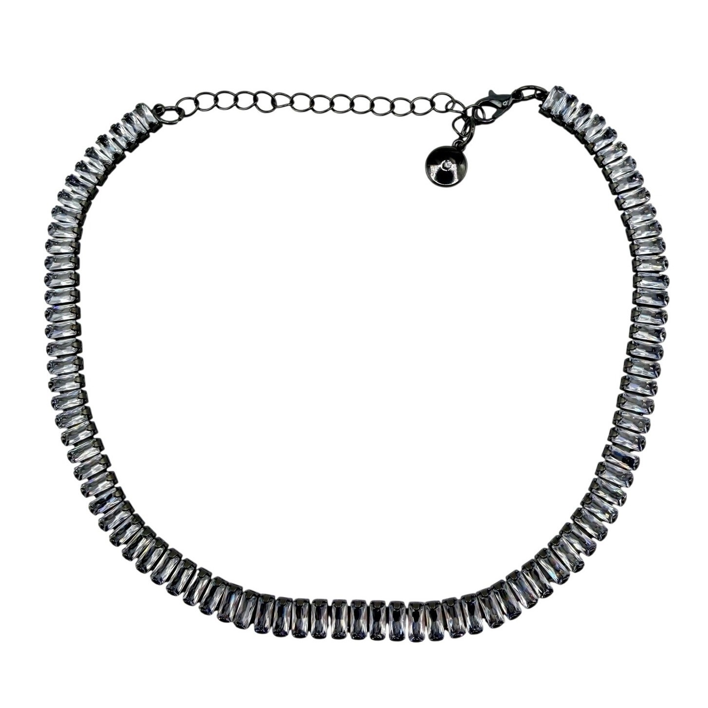 Gorgeous Cubic Zirconia Baguettes Gunmetal Glam Tennis Choker 16″ Necklace