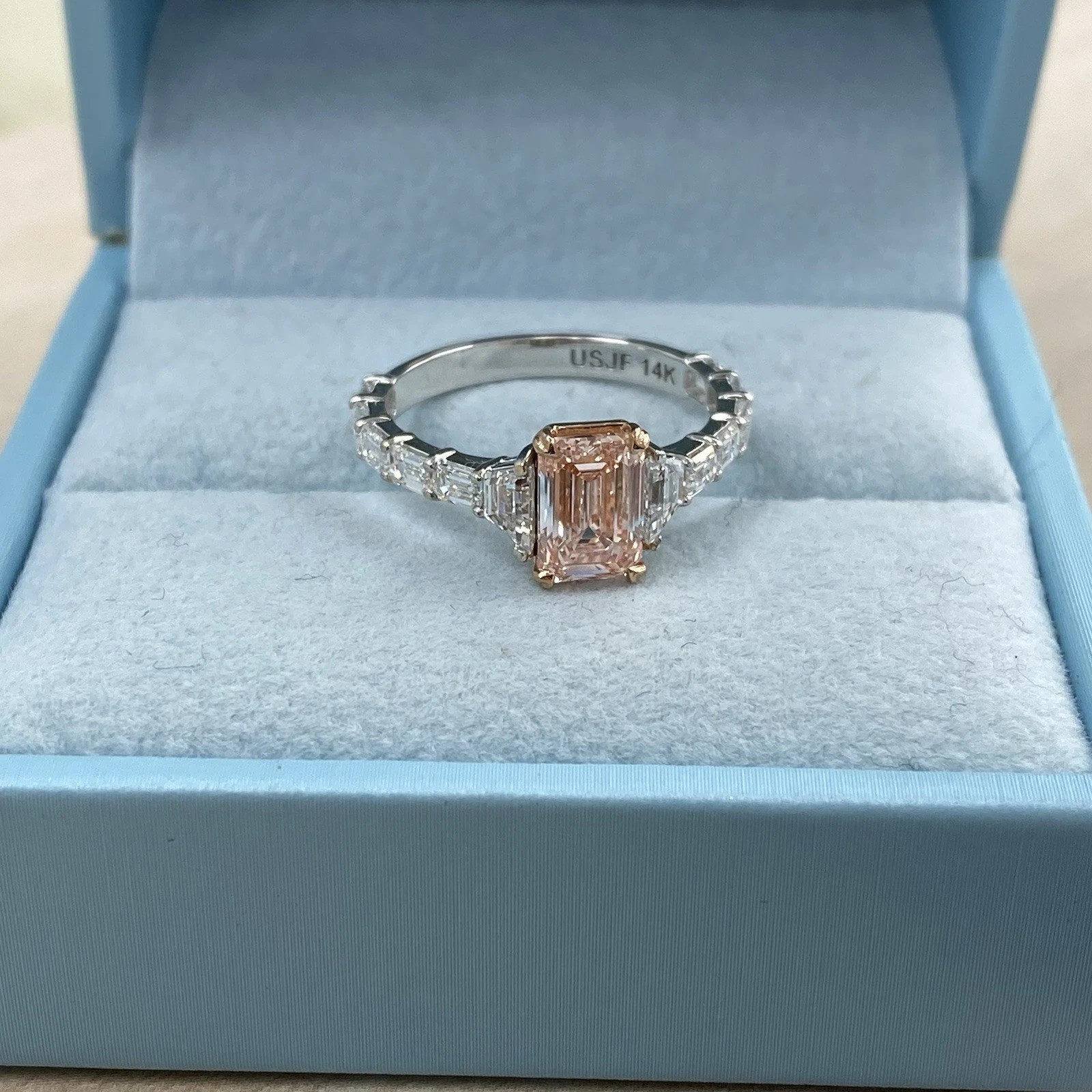 2.00Ct Emerald Cut Lab Grown Diamond Fancy Pink Diamond Wedding Ring 14K Gold