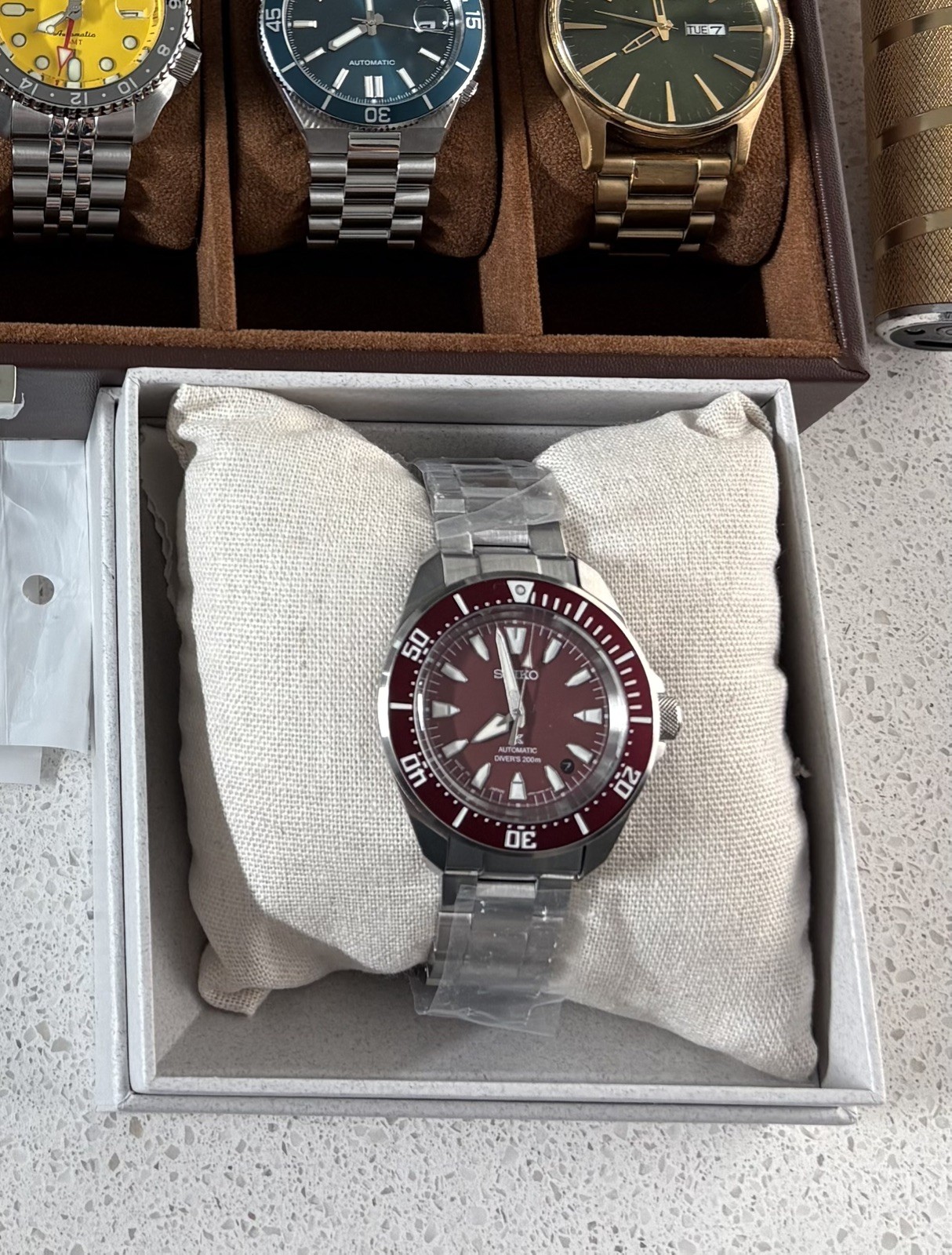 Seiko Prospex Samurai SRPL11 Red Dial Automatic 41.7mm Divers Watch Box & Papers