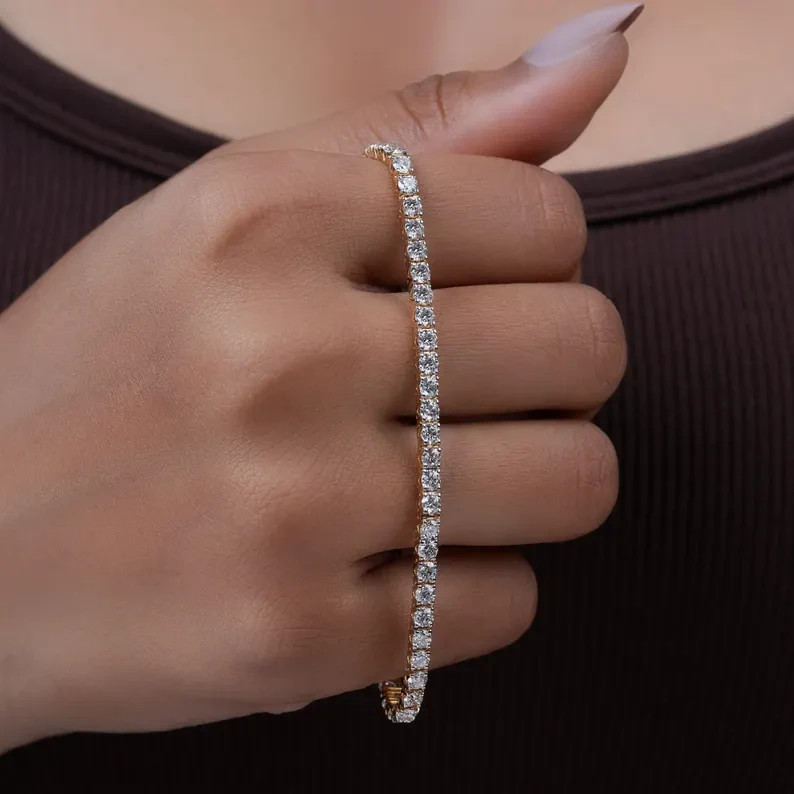 6.60CT Round Cut Natural Diamond Tennis Bracelet Girlfriend Gift 14k Yellow Gold