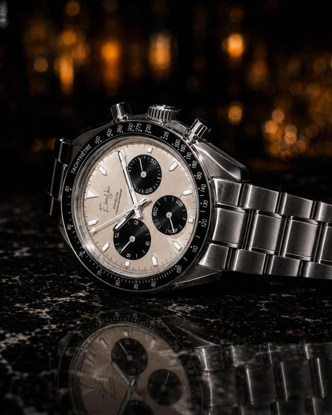 Élan Noir Échelon Chronograph Men’s Watch 40mm Champagne Dial Steel VK63 Custom