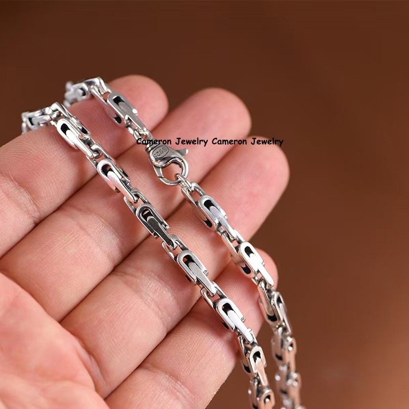 Solid S925 Sterling Silver Chain Men 4mm Bone Byzantine Necklace 60-61g 23.6inch