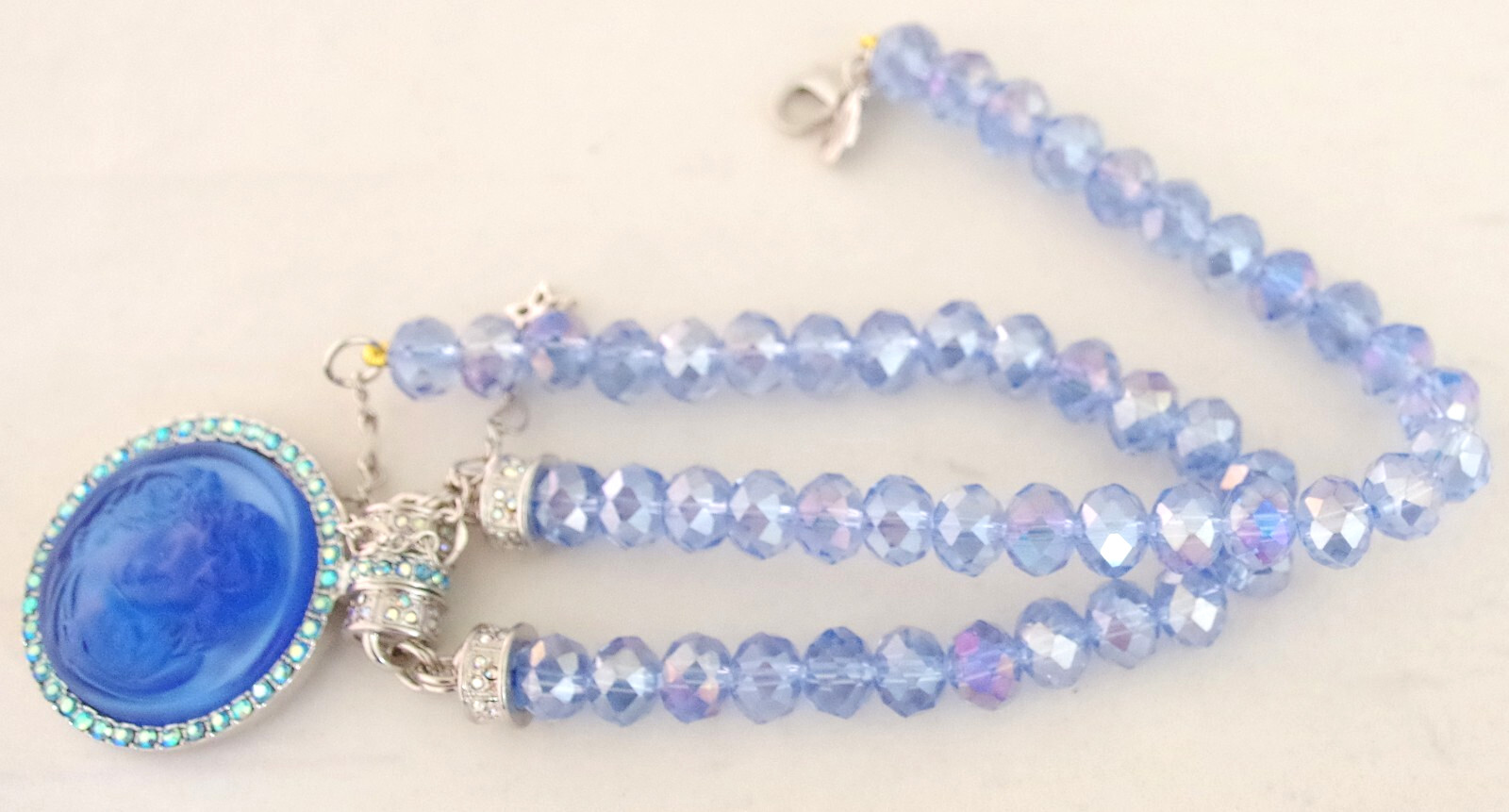 KIRKS FOLLY MAGNETIC CRYSTAL RHINESTONE BLUE ANGEL GODDESS SILVER TONE NECKLACE