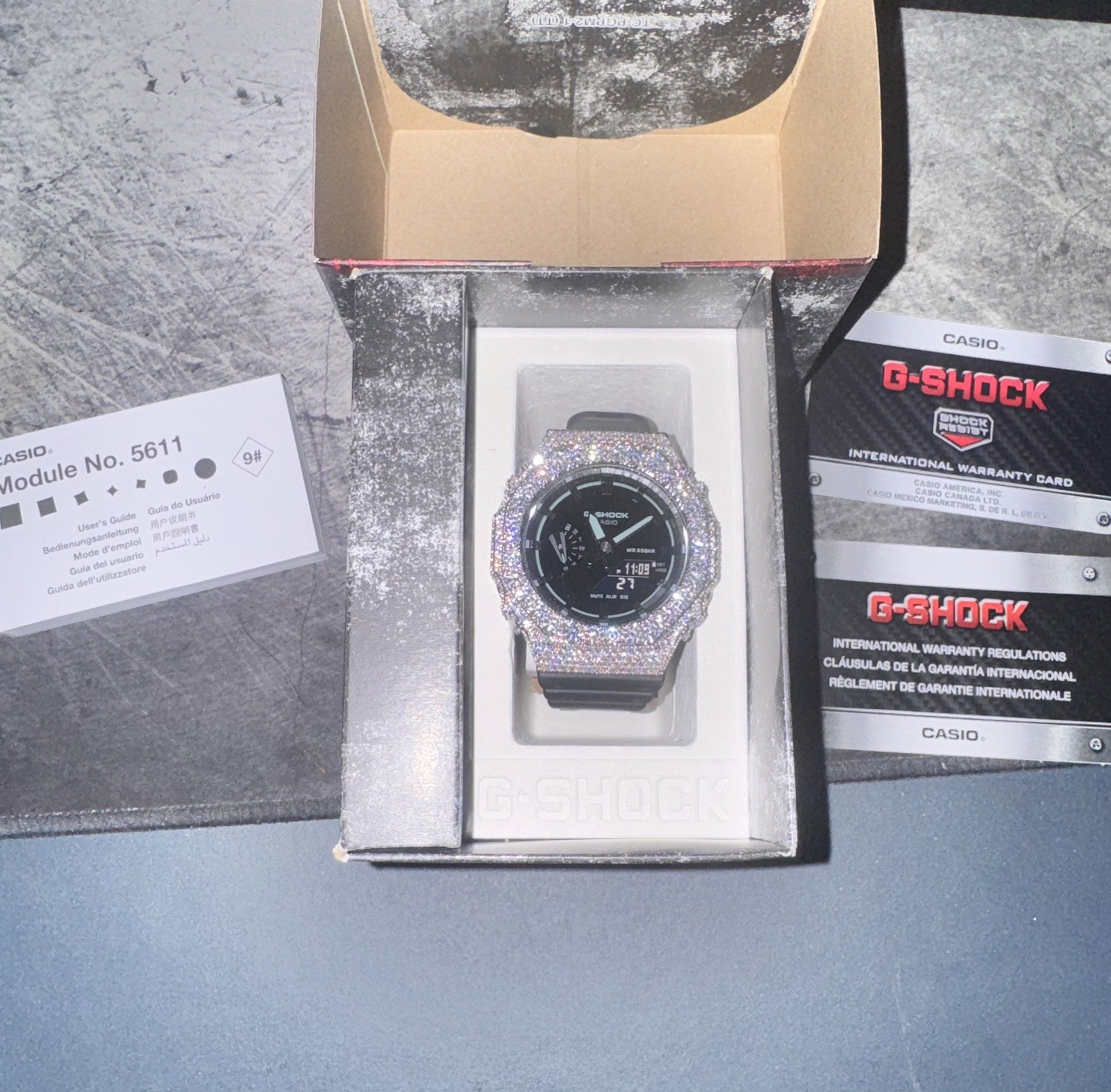 Custom Casio G-Shock GA2100 Moissanite Watch Black Dial