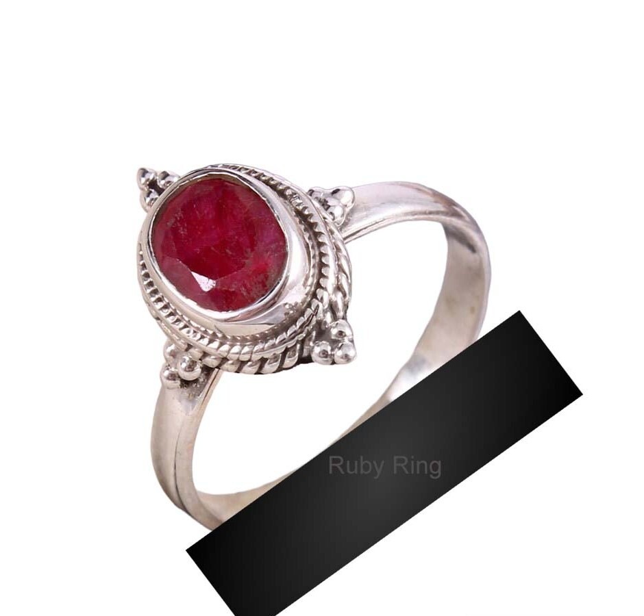 Solid 925 Sterling Silver Natural Ruby Gemstone Ring Jewellery S US 7 VJ-405