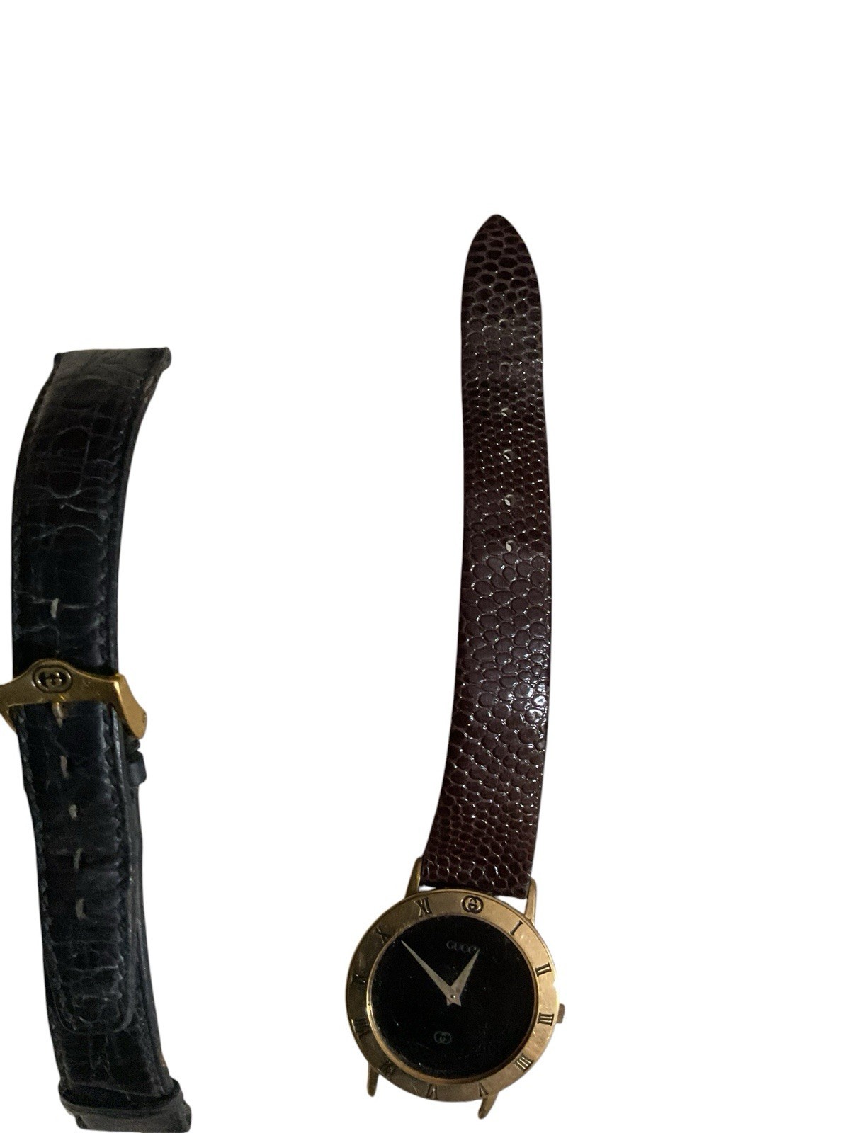 Gucci 3000L Women’s Quartz Dress Watch Black Dial Roman Gold Plated Brown