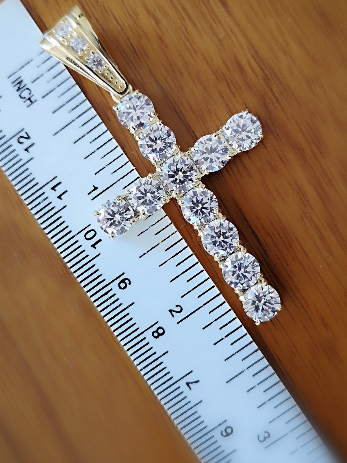10 Ct Cross Pendant Necklace Simulated Diamond in 14K Yellow Gold-Plated Silver