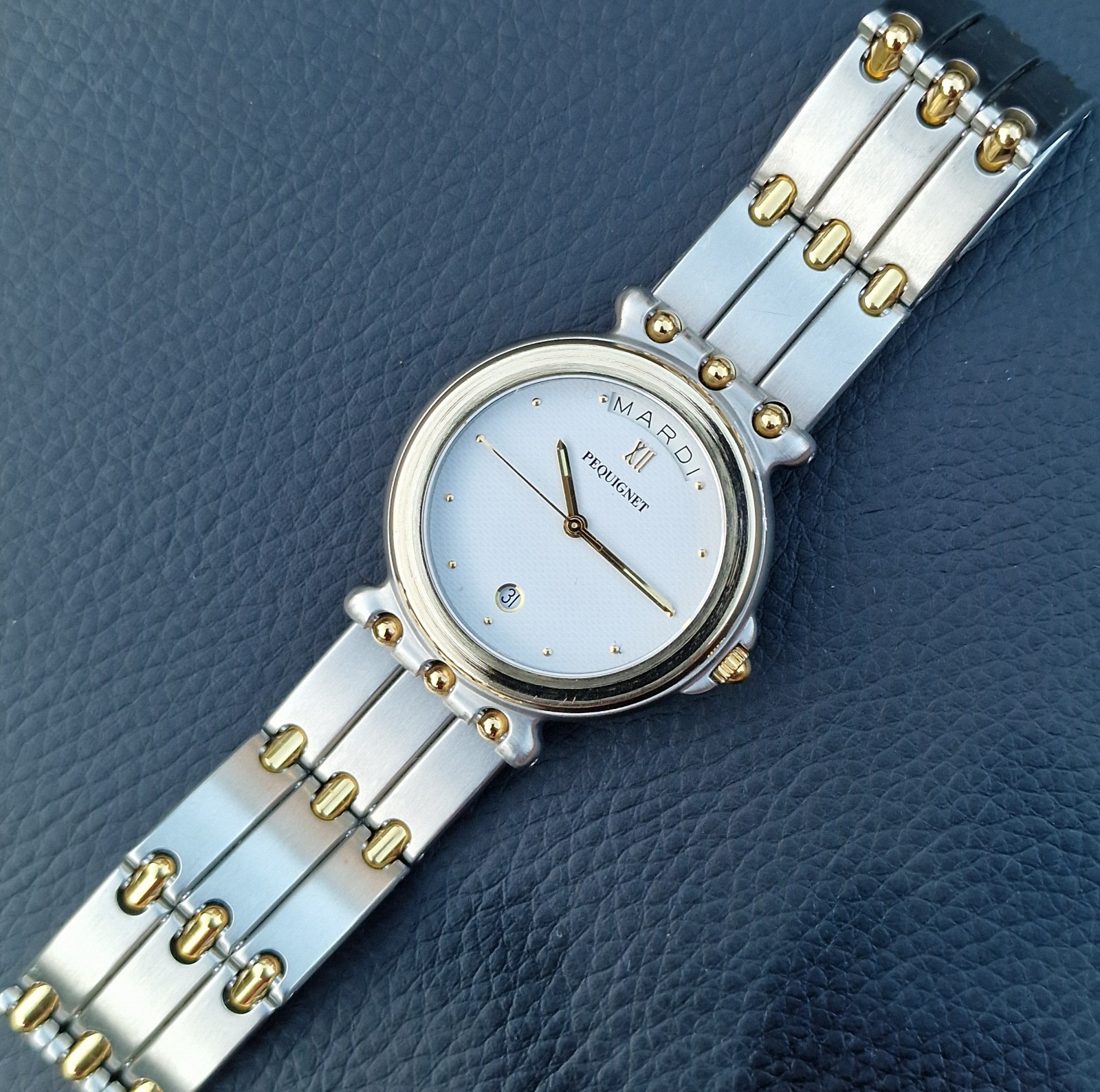 Gents EMILE PEQUIGNET Morea Date & Day Quartz watch, Box and papers, 33mm.
