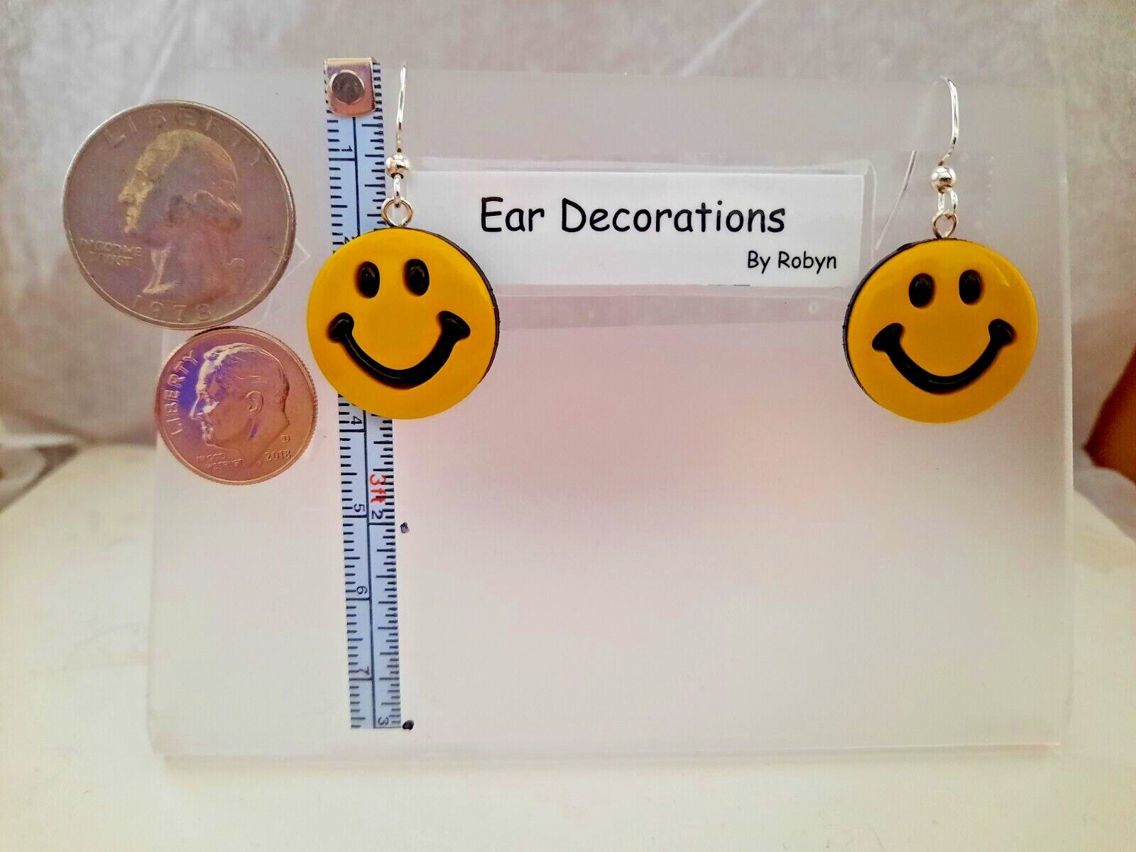 Emoji Smiley Face Silver Nickel free Hooks teachers Ear Decorations by Robyn