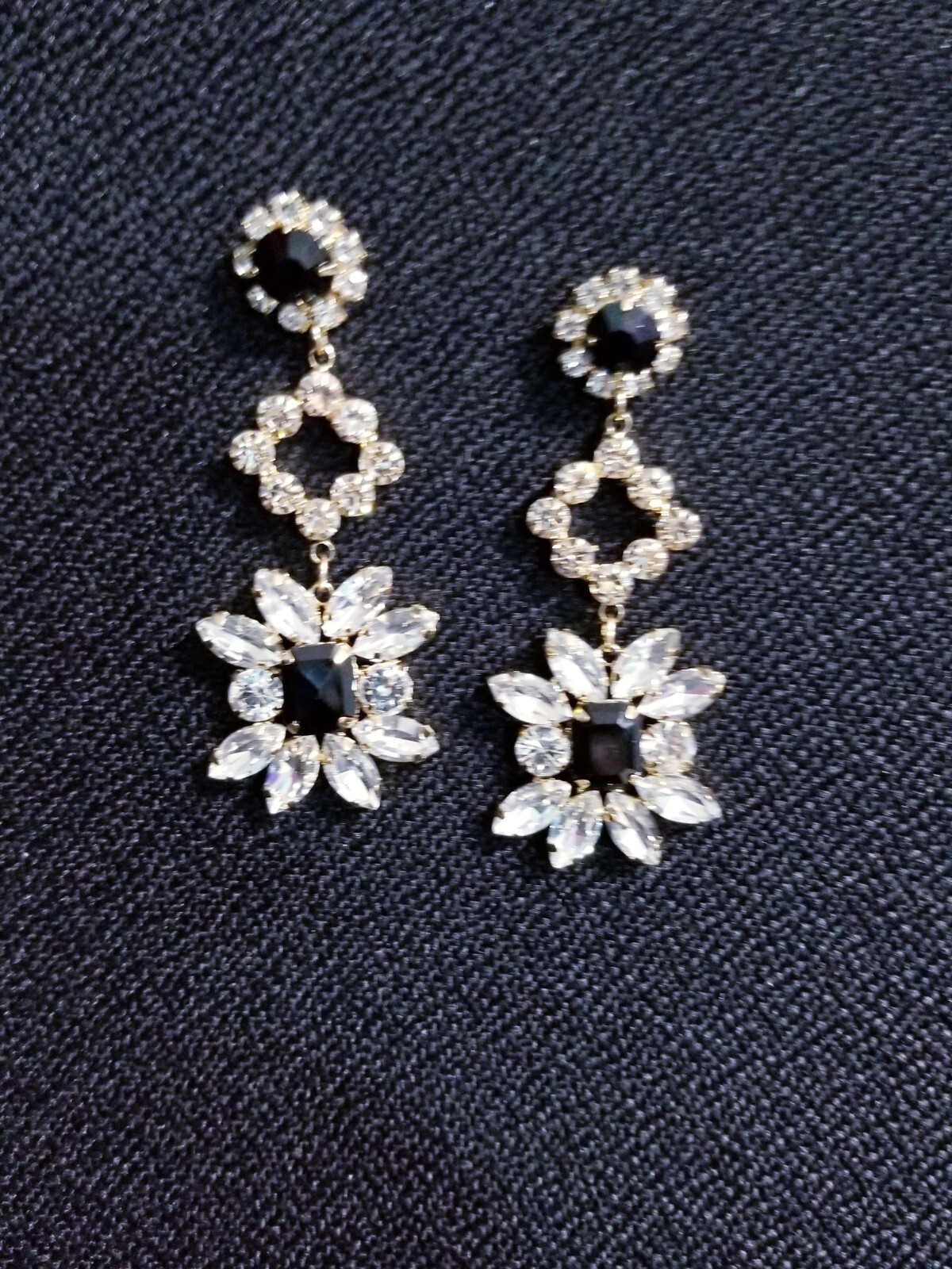 Bridesmaid Drop Dangle Chandelier Earrings 2.8 in Black Rhinestone Pageant Prom