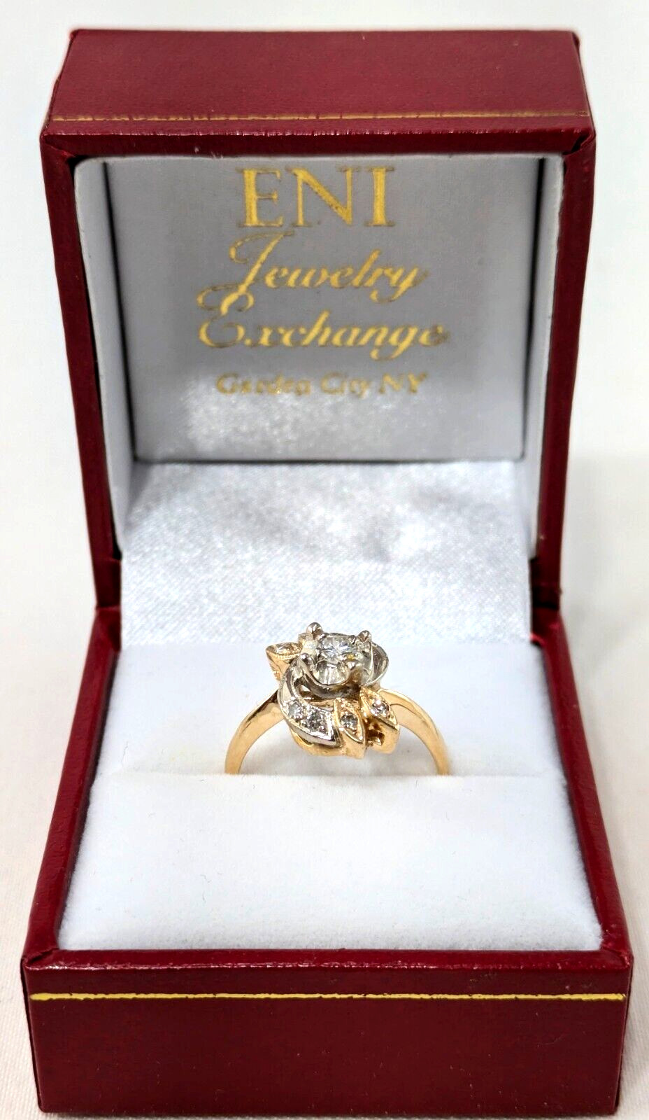 Vintage 14K Gold Approx. 15 Ct Diamond Art Nouveaux Engagement Ring Size 7