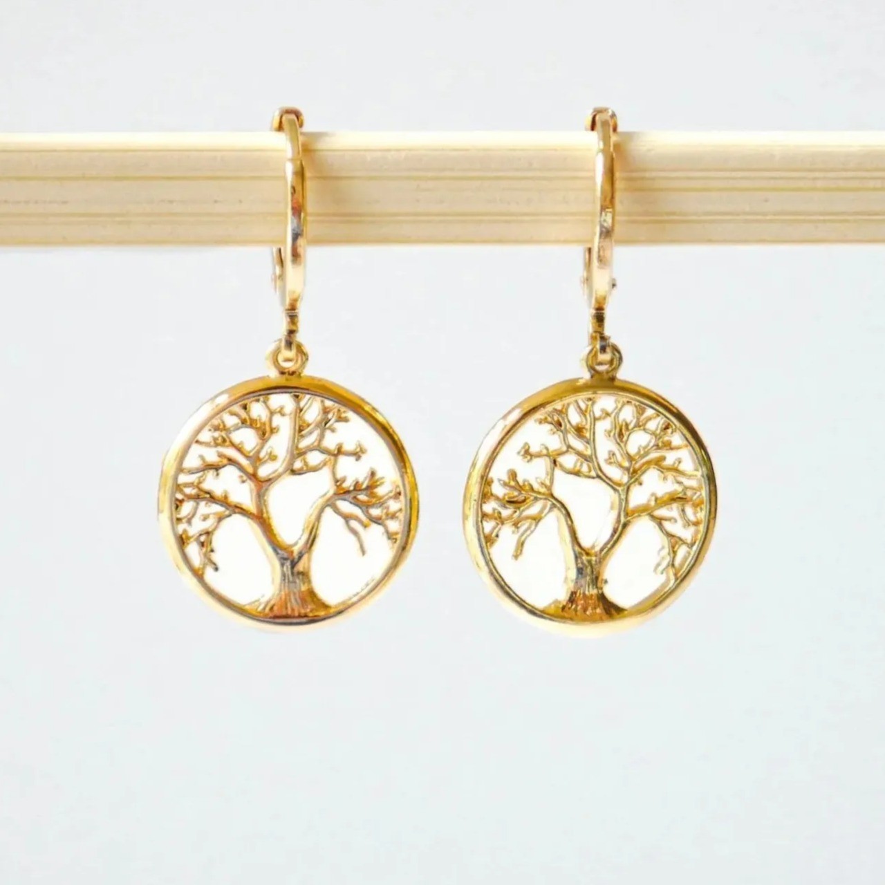 Gold Tree of Life Huggie Hoop Earrings, Charm Jewelry, Gift for Her