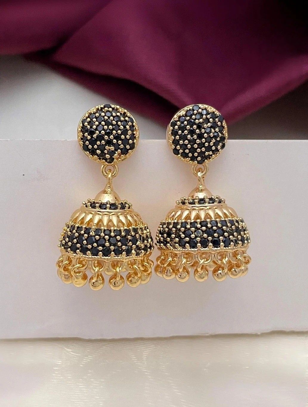 Gold Covering IMPON AD Stone Jhumiki Kammal/Earring 5 Metal/ 5 Pon Gold brass