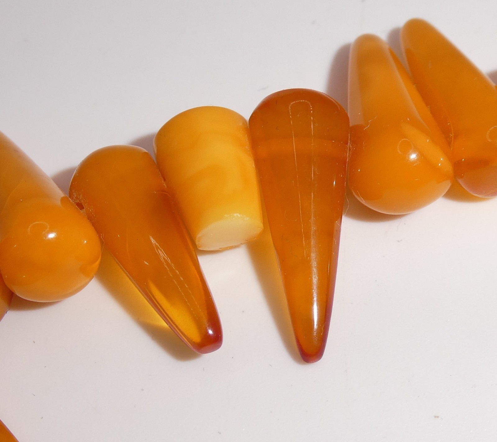 Vintage Baltic Egg Yolk Amber Strand Necklace Cone Spike Beads 20″ 43g