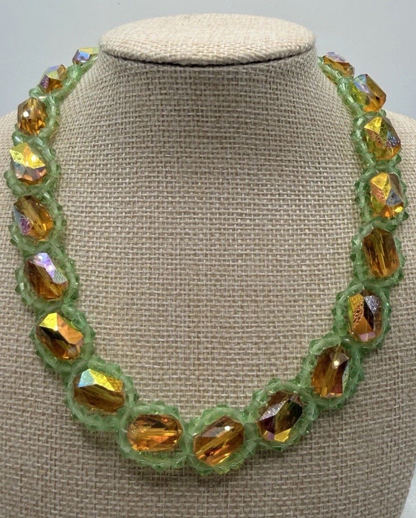 Vintage Art Deco Style Orange Glass Bead Necklace