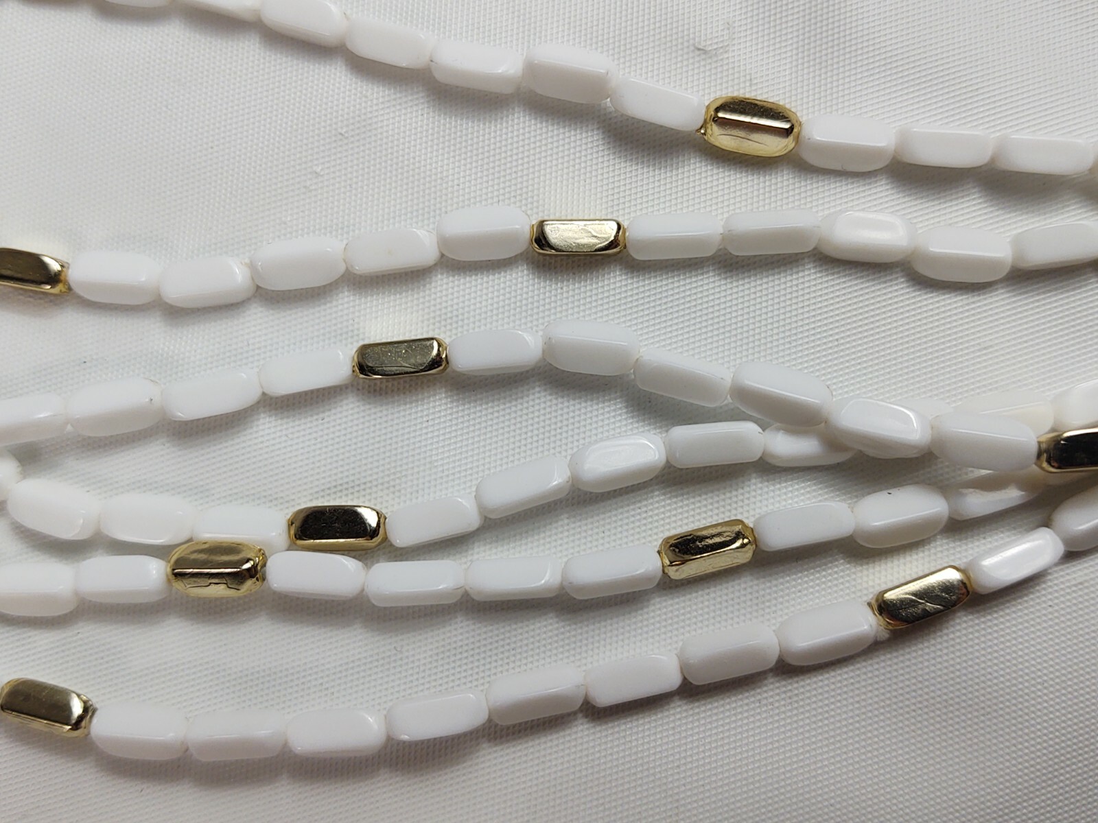 Vintage 6 Strand White & Gold Tone Bead Necklace Women’s Costume Jewelry