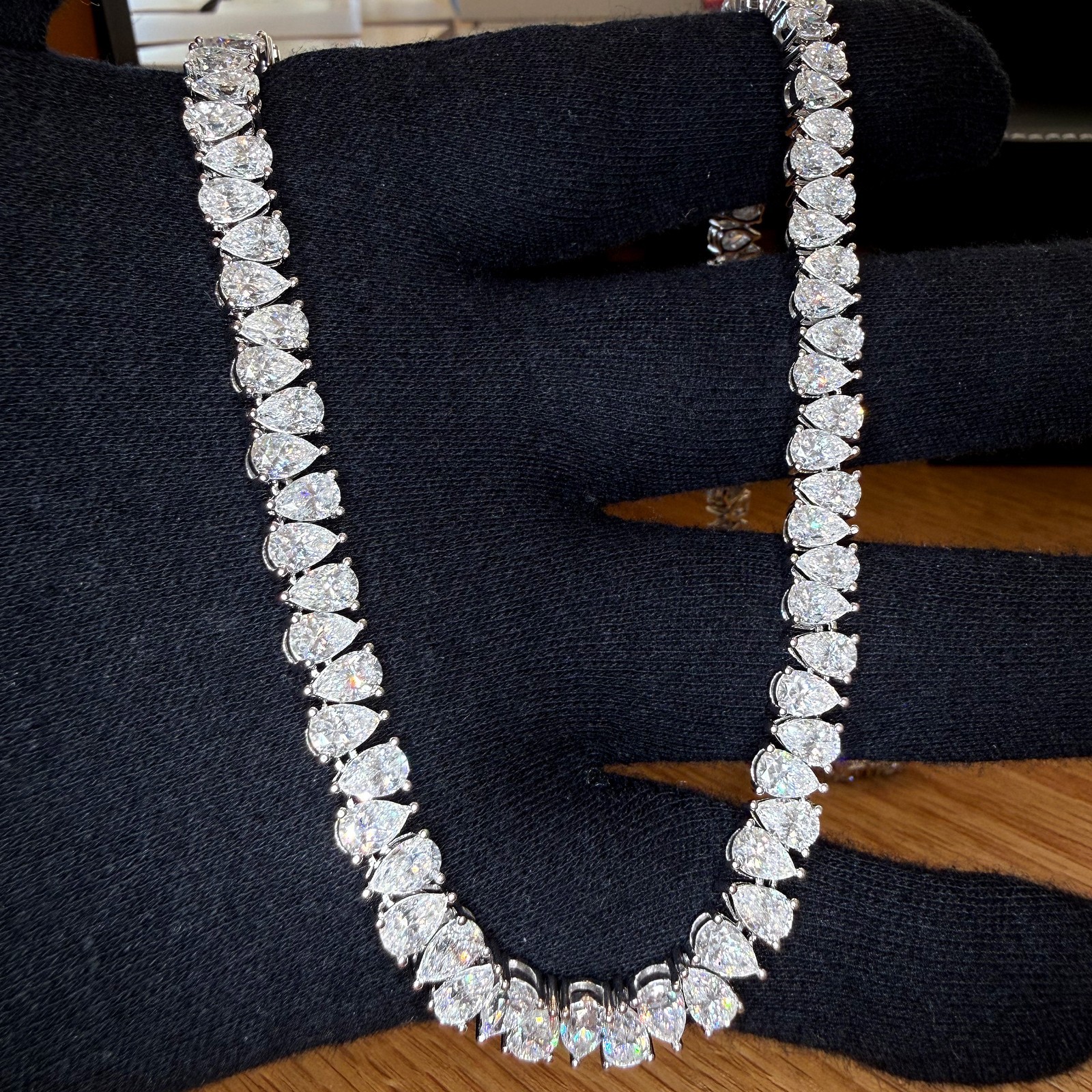 65.5CTW Certified Moissanite Alternating Pear Cut Tennis Chain Real 925 Silver