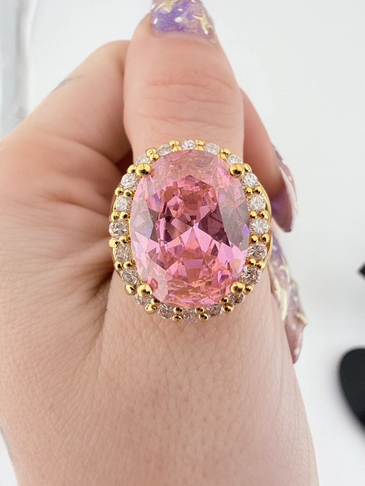 CAMROSE & KROSS JBK GOLDTONE LAB KUNZITE OVAL EARRINGS NECKLACE & RING K201E