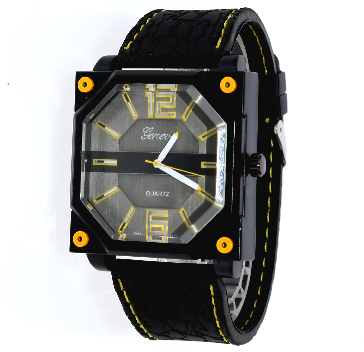 48mm x 48″ Oversized Square Men’s Quartz Watch with Black Silicone Band