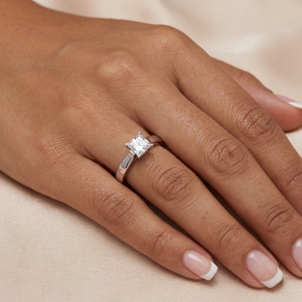 Engagement Ring 14K White Gold Classic 0.75 CT Princess Lab-Grown Diamond E VS1