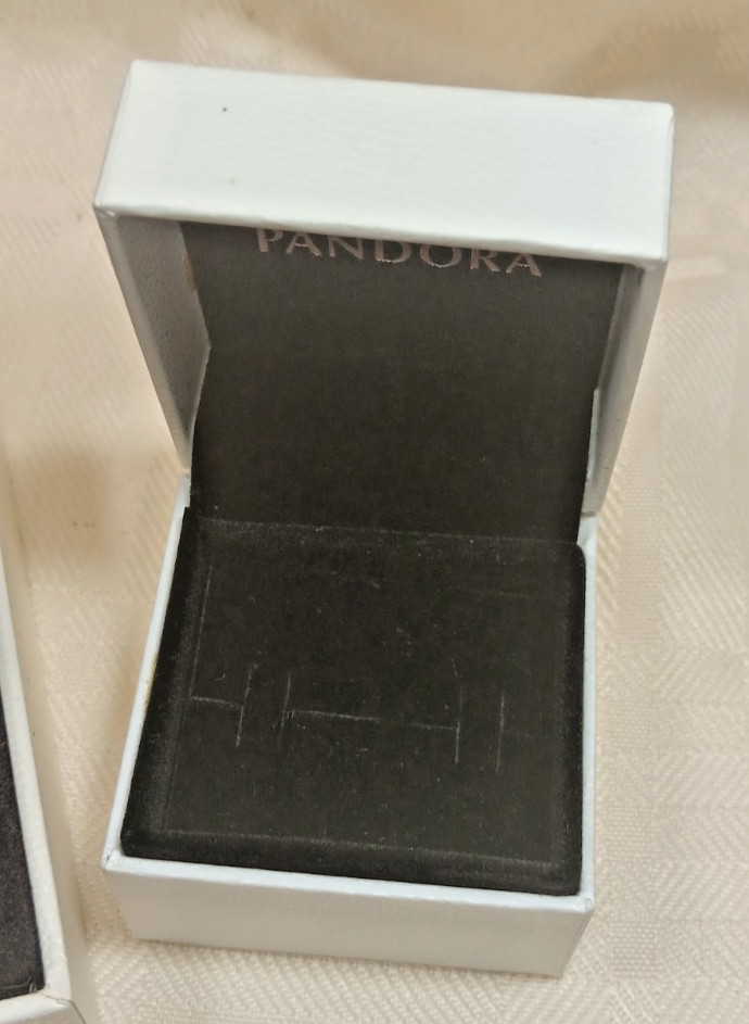 PANDORA White Necklace/Bracelet & Ring Boxes Set of 2 EMPTY w/Black Velvet Inner