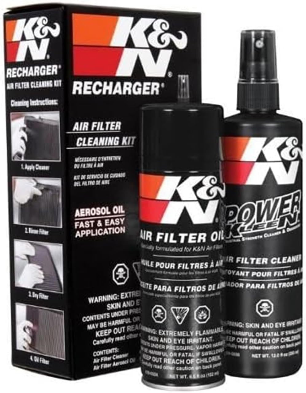 K&N Air Filter Cleaning Kit with Cleaner & Oil Restores Performance Filter Care