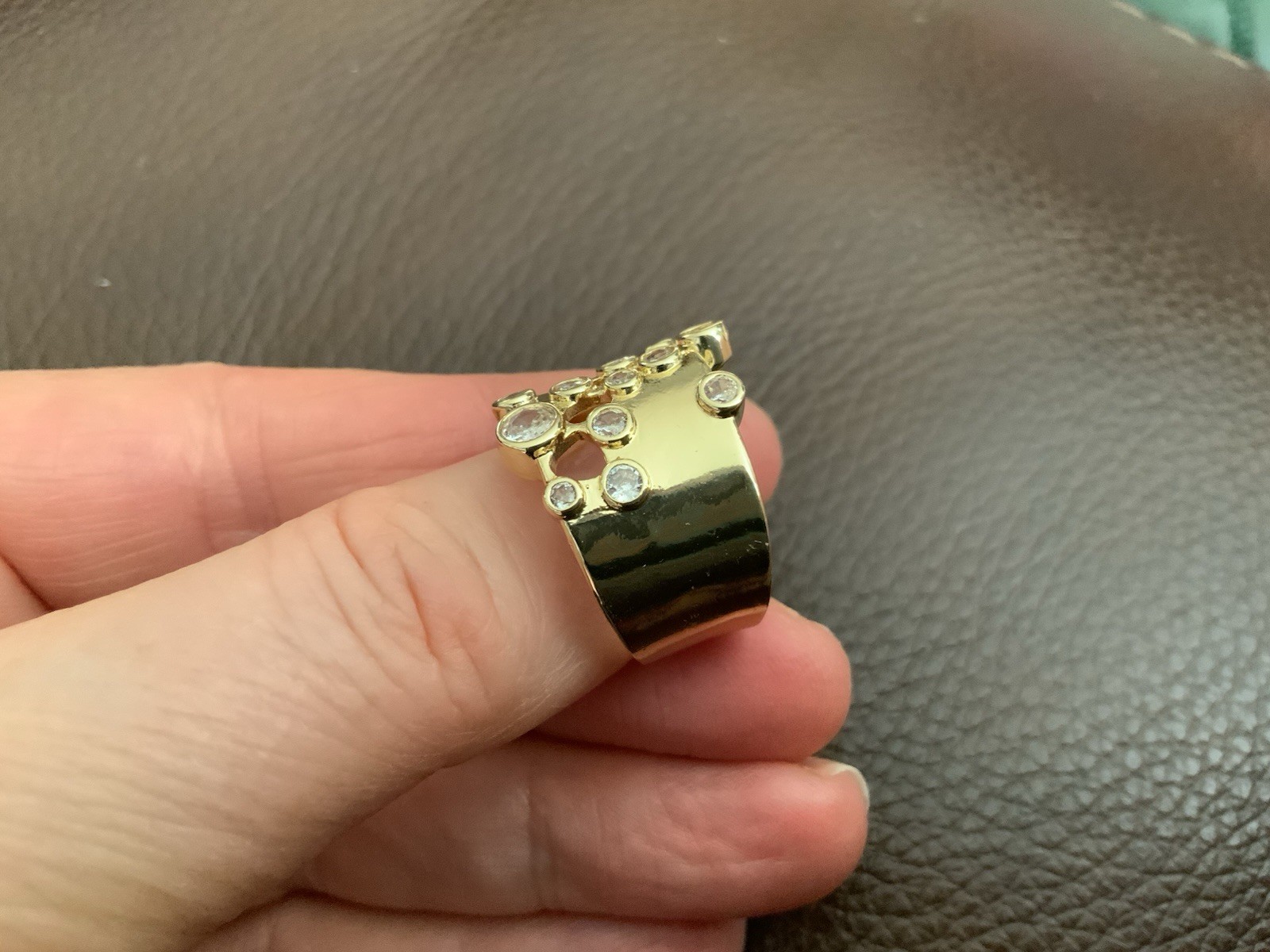 Ettika Gold Crystal Cluster Sz 8 Ring Wide Constellation Statement Boho Retro CZ