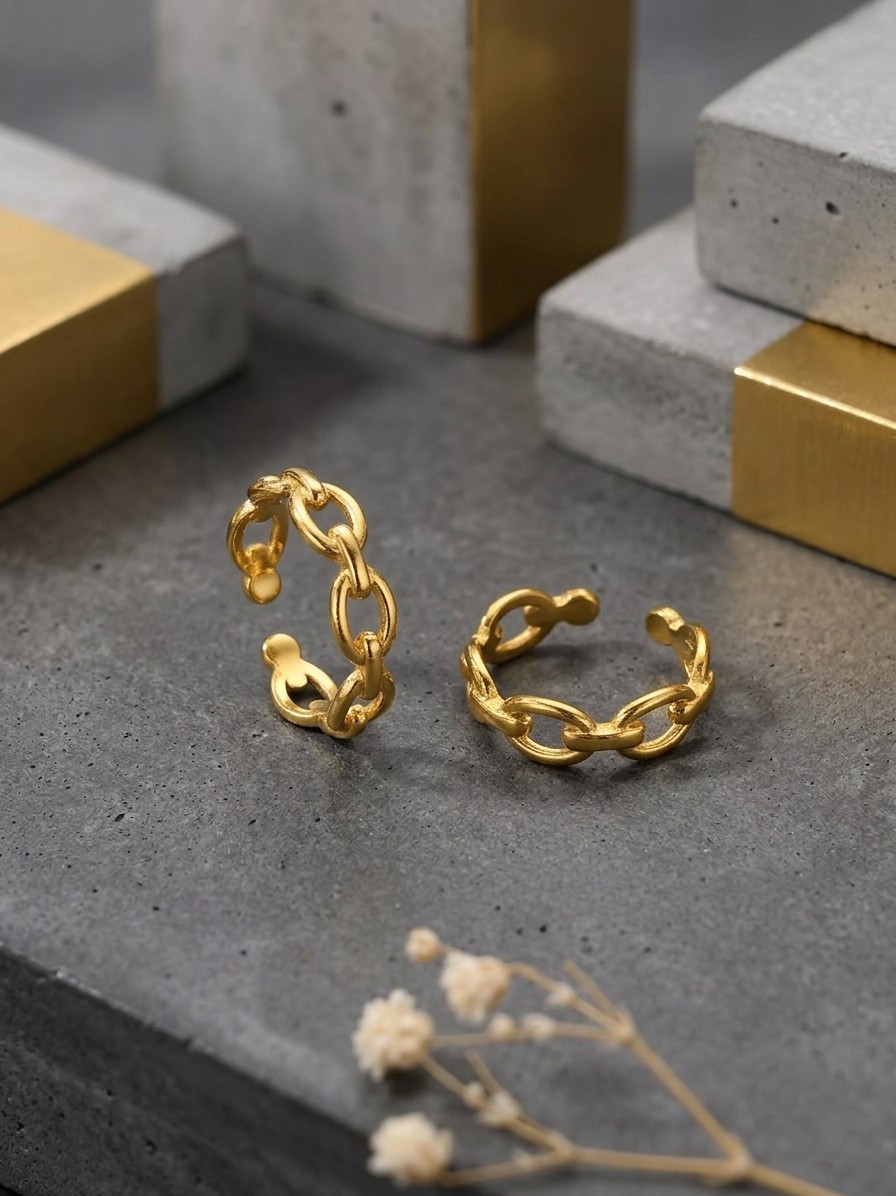 Delicate Chain Link Ear Cuffs Gold Tone Non-Pierced Minimalist Jewelry