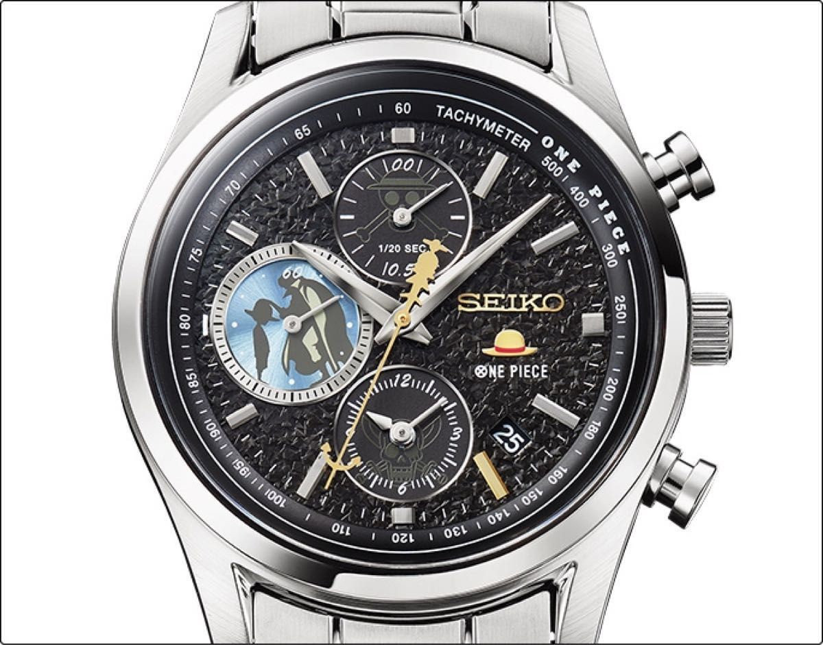 SEIKO One Piece 25th Anniversary Chronograph Watch Luffy Shanks w/Wooden Box